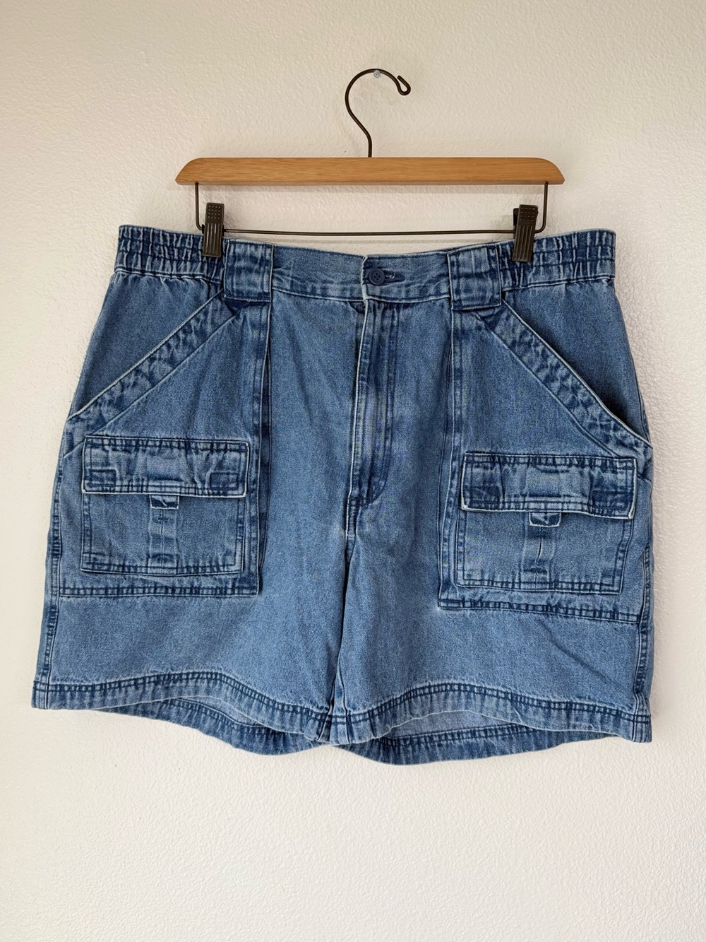 Vintage Y2K Sun River Denim Cargo Shorts Elastic Waist 100% Cotton Men’s Size 38